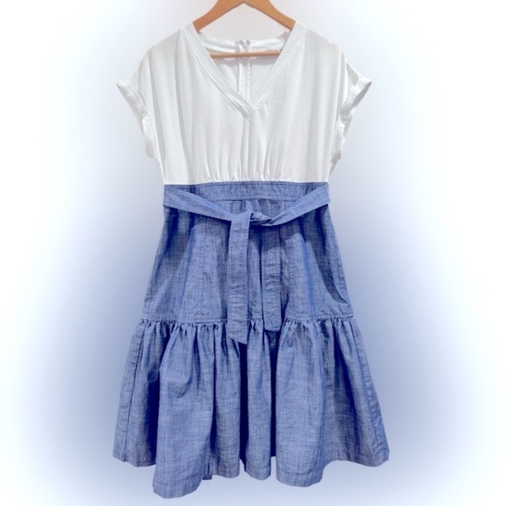 NWOT Calvin Klein Fit and Flare Dress - White and Denim SIZE 10